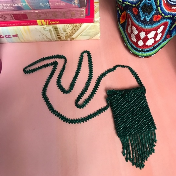 Costume Baldor Beaded Pouch Necklace Fringe Pocket Boho Midi - Picture 2 of 6